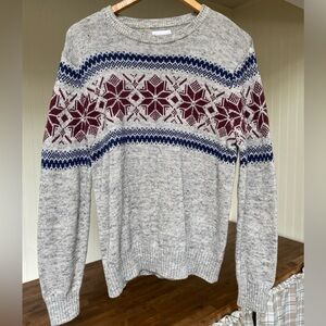 Sonoma Heather Gray Crewneck Sweater with Nordic Design